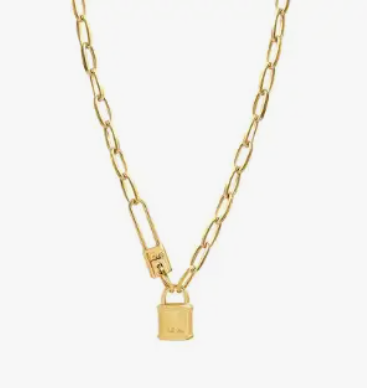 3 Souls Company, Lock Pendant Necklace in 18K Gold over Stainless Steel