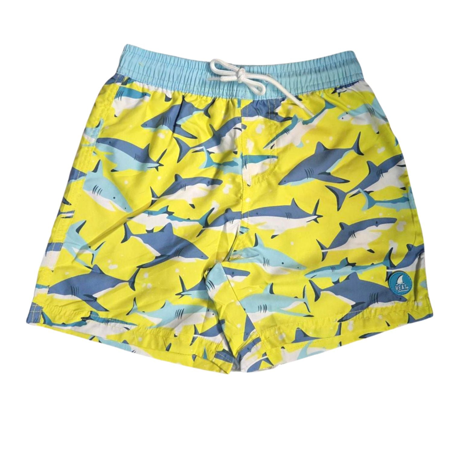 Heat Swimwear Toddler Boys Tie Front Swim Trunk Board Shorts, Yellow Sharks