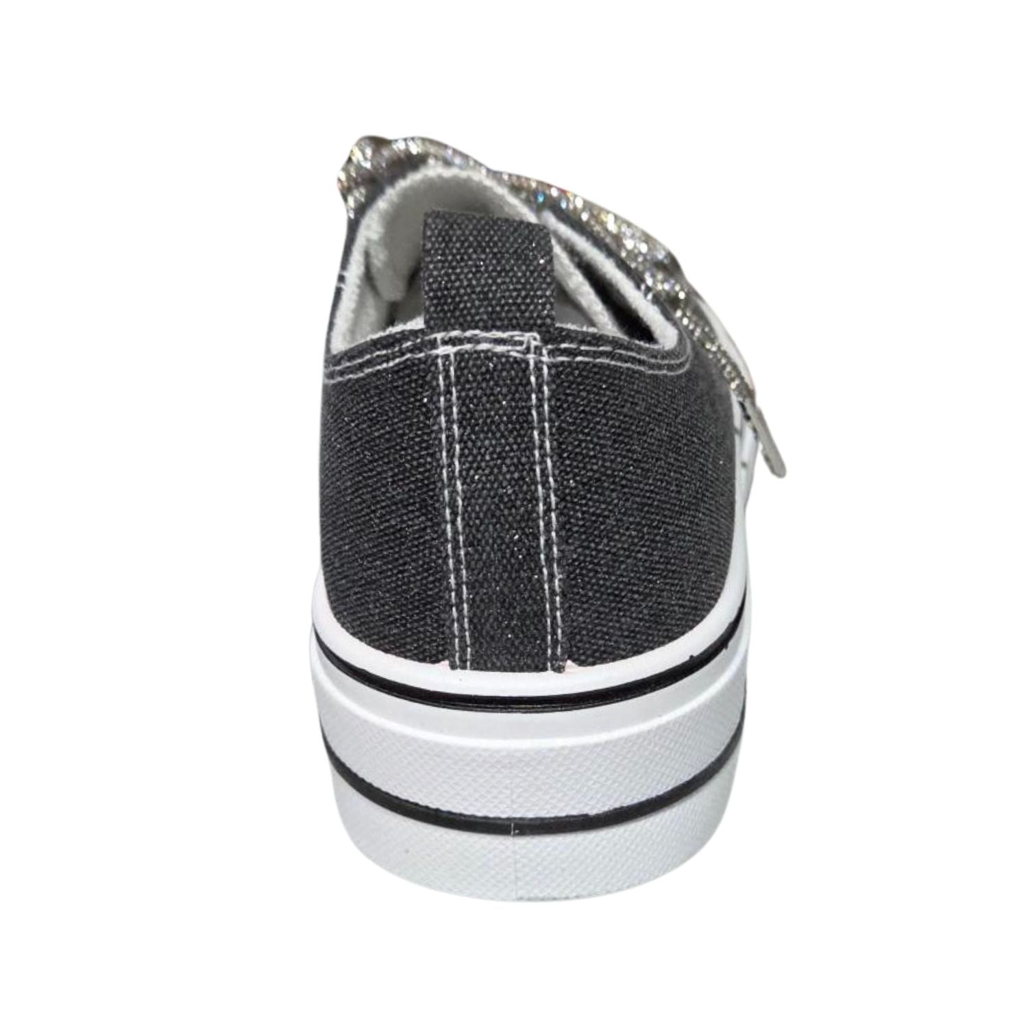 Very G Womens Harmon Sparkle Rhinestone Lace Up Canvas Platform Sneaker, Black