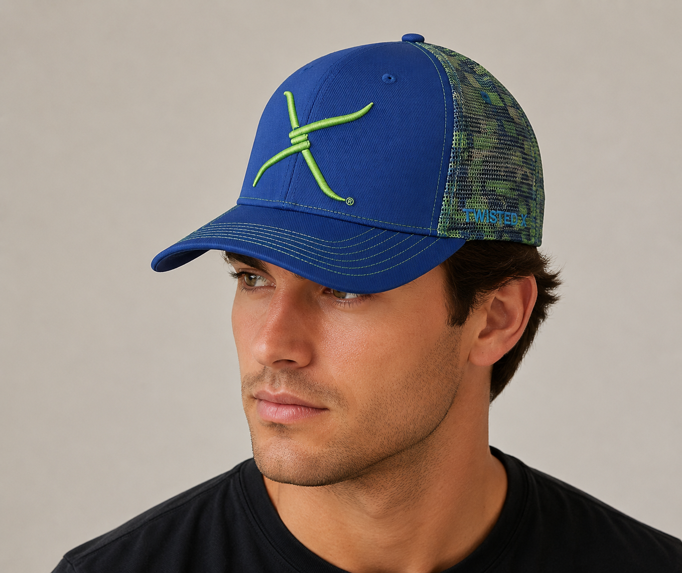 Twisted X Mens Adjustable Snapback Mesh Cap Hat (Blue/Green)