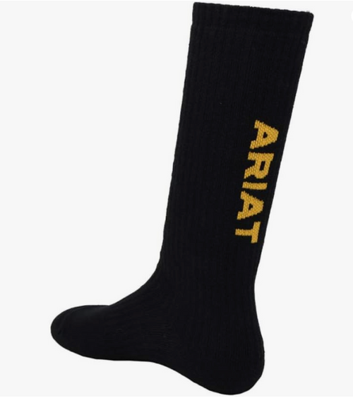 ARIAT Men's Cotton 3-Pair Pack Arch Support Reinforced Mid-Calf Socks, Black