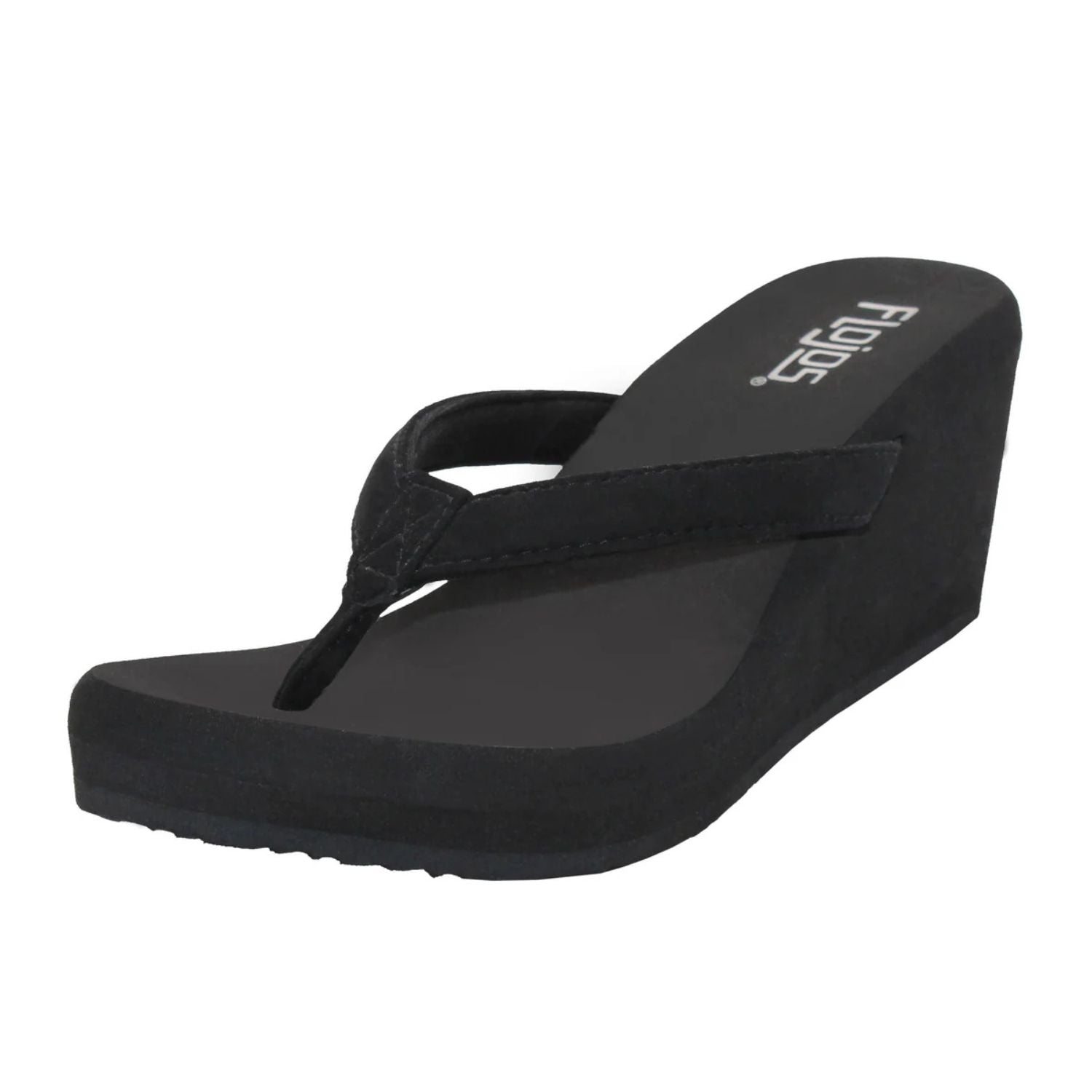 Flojos Womens Olivia Slip On Wedge Thong Sandals, Black
