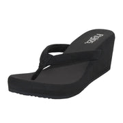 Flojos Womens Olivia Slip On Wedge Thong Sandals, Black
