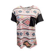 HoneyMe Womens Aztec Print Short Sleeve Tunic Top