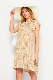 HoneyMe Womens Ruffle Sleeve Floral Print Dress