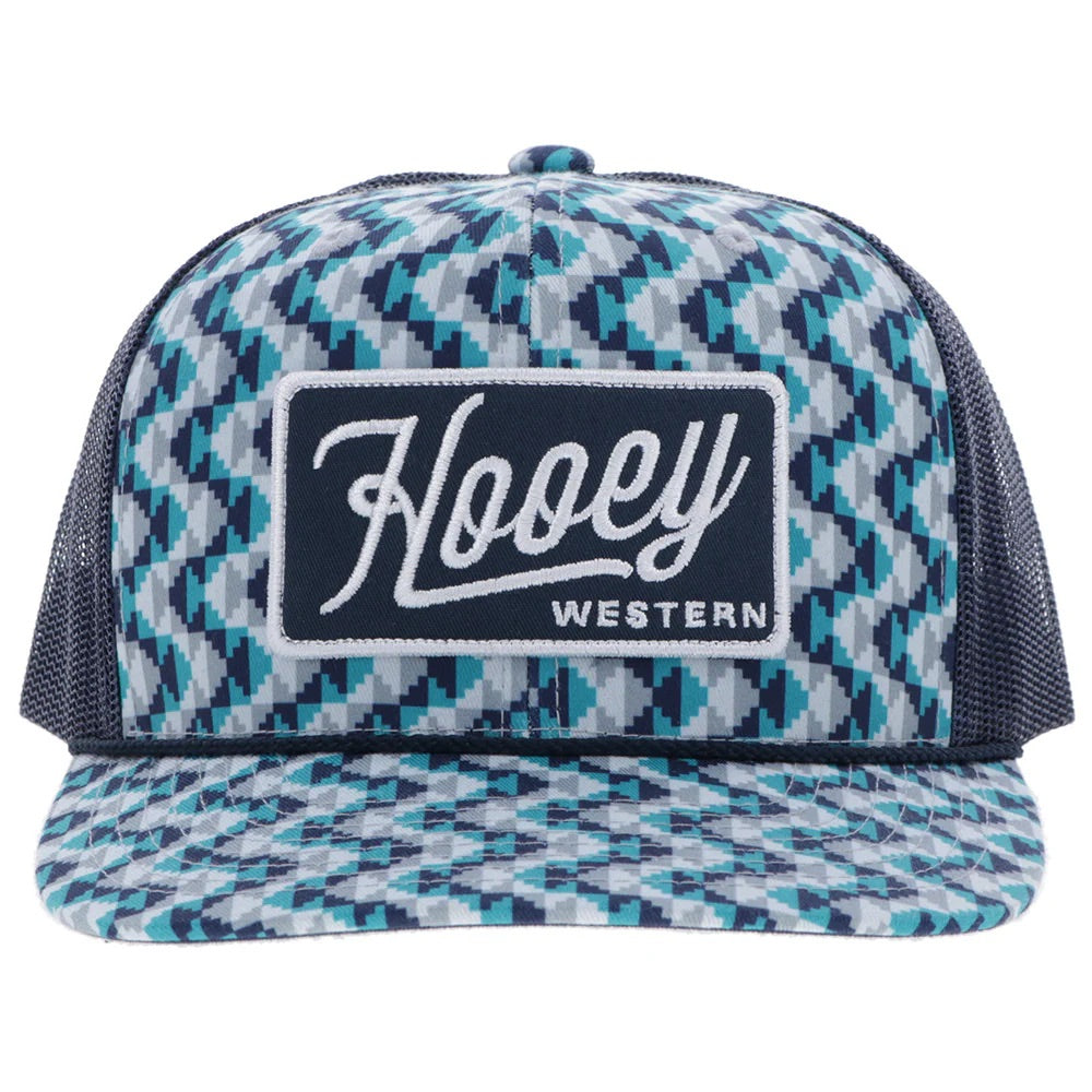 Hooey Mens Lakota Embroidered Patch Snapback Hat- Turquoise/Navy Pattern