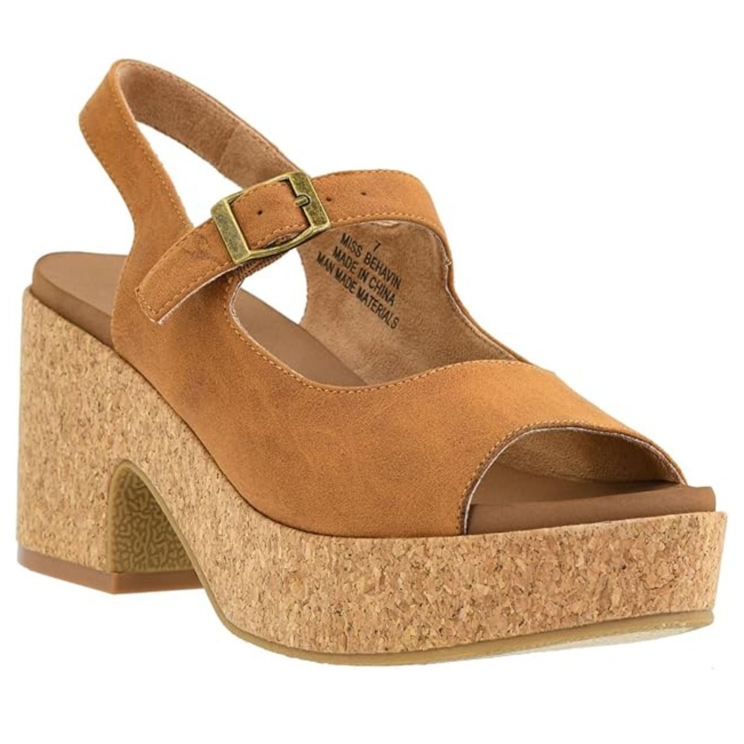 Corkys Womens Miss Behavin Faux Leather Chunky Block Heel, Camel