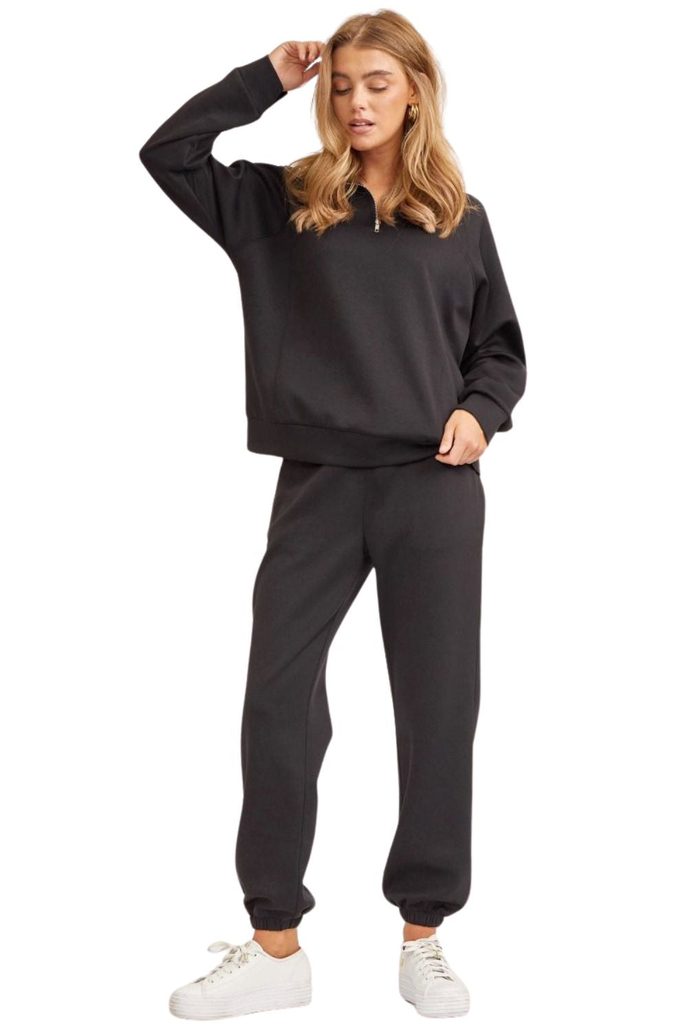 Dear Scarlett Womens Hamptons Long Sleeve Top with Pants Travel Set, Black