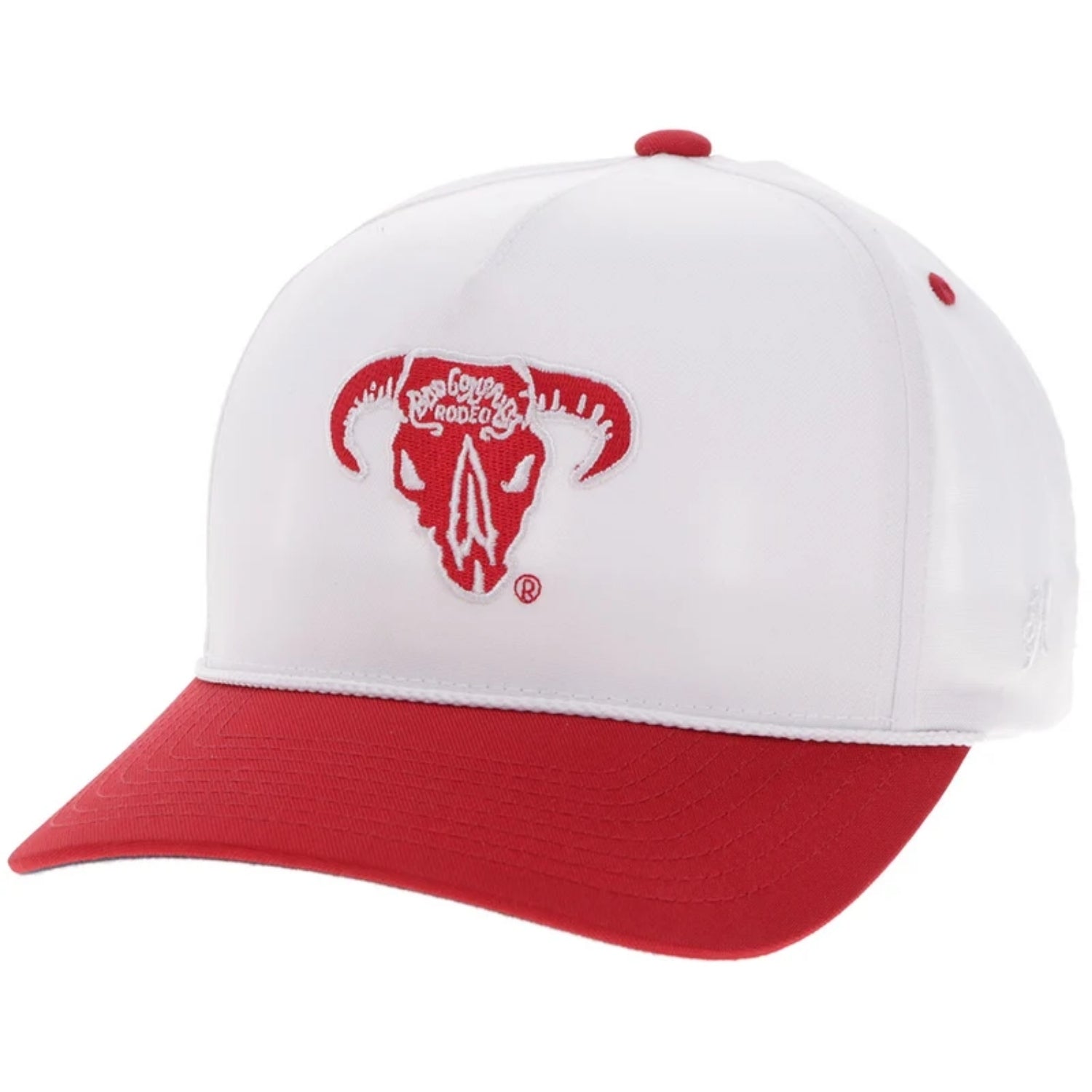Hooey Bad Company Rodeo 5-Panel High Profile Snapback Hat, White/Red