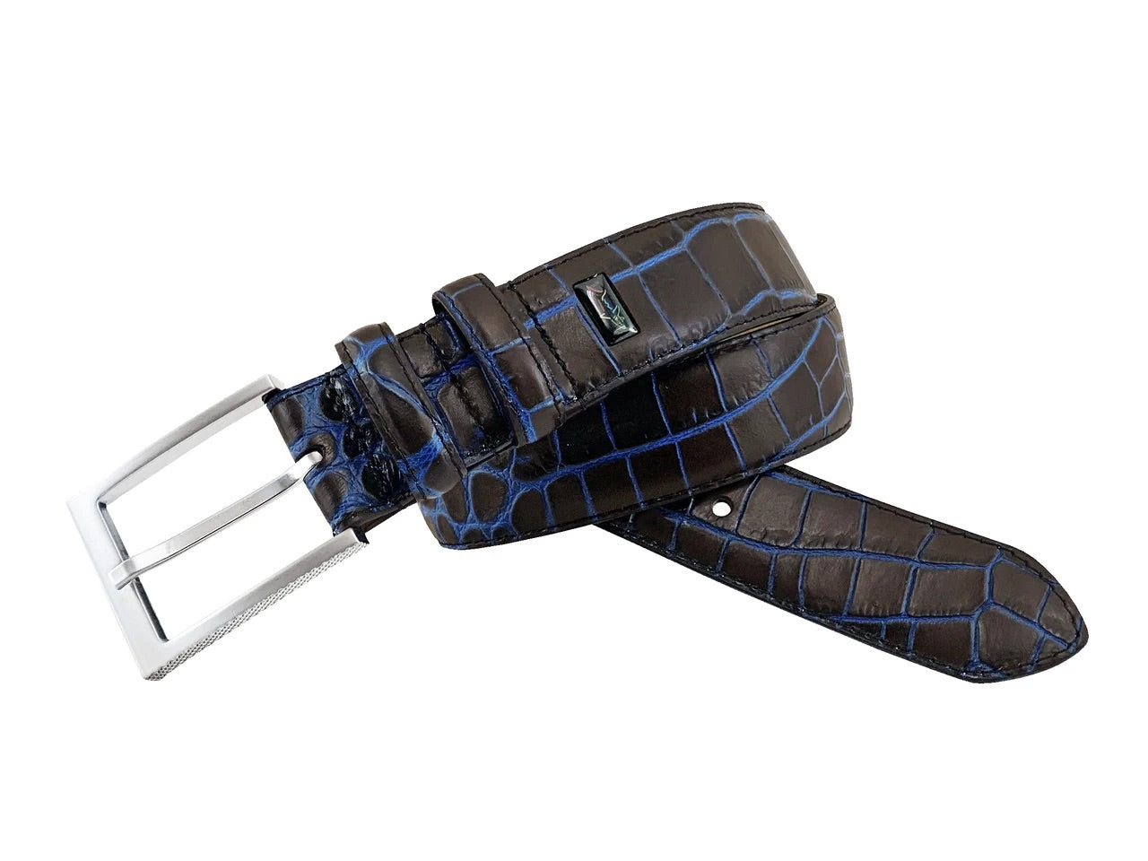 Greg Norman Mens Two-Tone Crocodile Leather Golf Belt- Brown/Blue