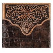 Ariat Mens Crocodile Texture Floral Embossed Leather Bifold Wallet