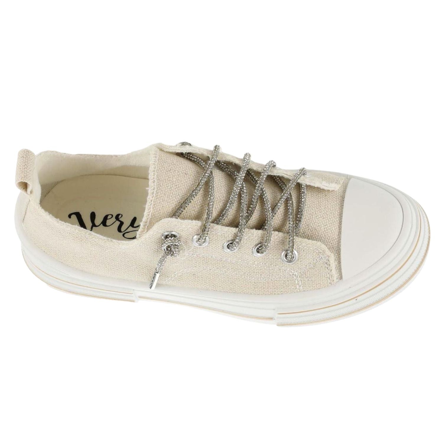 Very G Womens Aman Sparkle Lace Up Canvas Sneaker, Natural