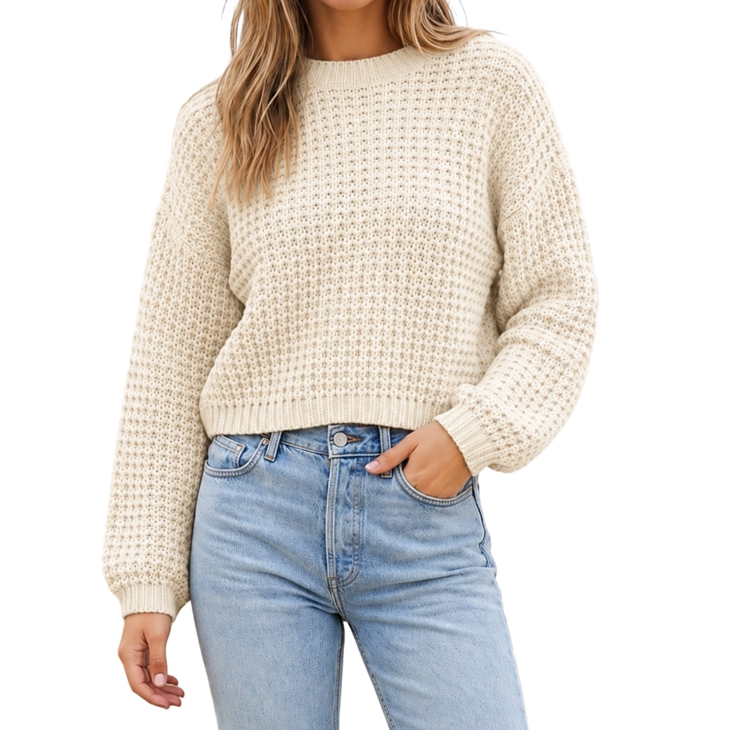 Coastal Canvas Women’s Waffle Knit Sweater, Ivory