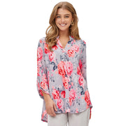 Dear Scarlett Womens Lizzy Relaxed Flowy High Low Blouse, Grey Multi