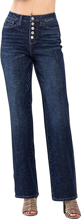 Judy Blue Womens High Waist Button Fly Straight Fit Denim Jeans
