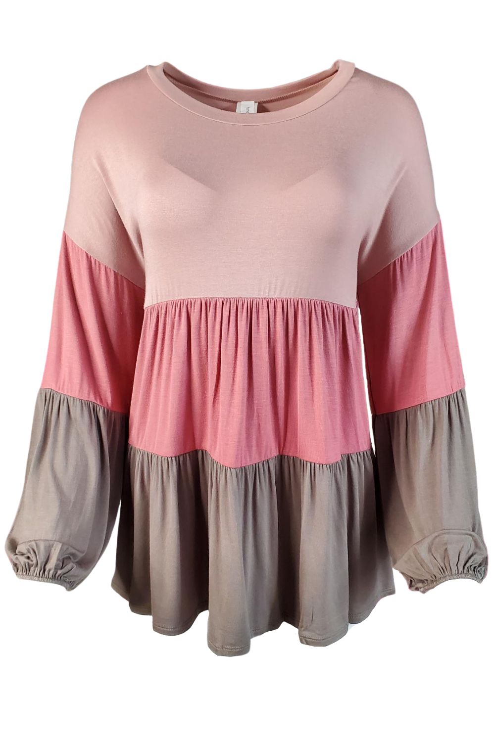 HoneyMe Womens Colorblock Long Sleeve Boho Top