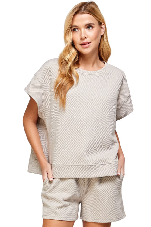 See and Be Seen Womens Textured Short Sleeve Sweatshirt Loungewear Top