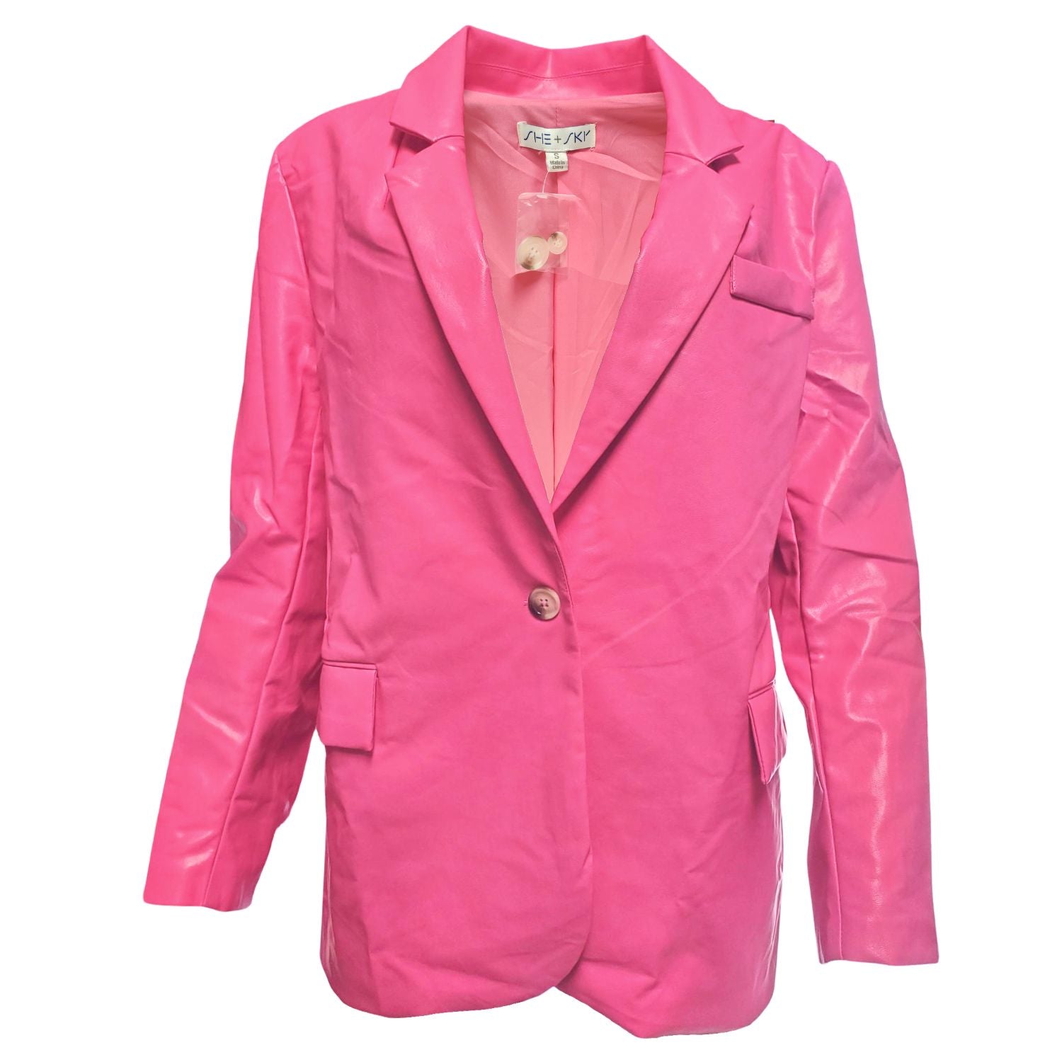 She + Sky Womens Oversized Faded Faux Leather Blazer Jacket