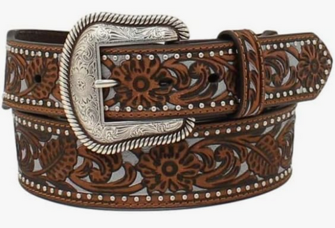 Nocona Belt Co. Mens Beaded Aztec Design Inlay Leather Belt