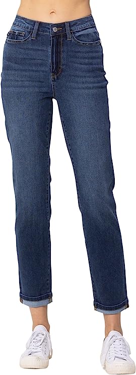 Judy Blue Womens High Waist Cool Denim Cuffed Boyfriend Jeans