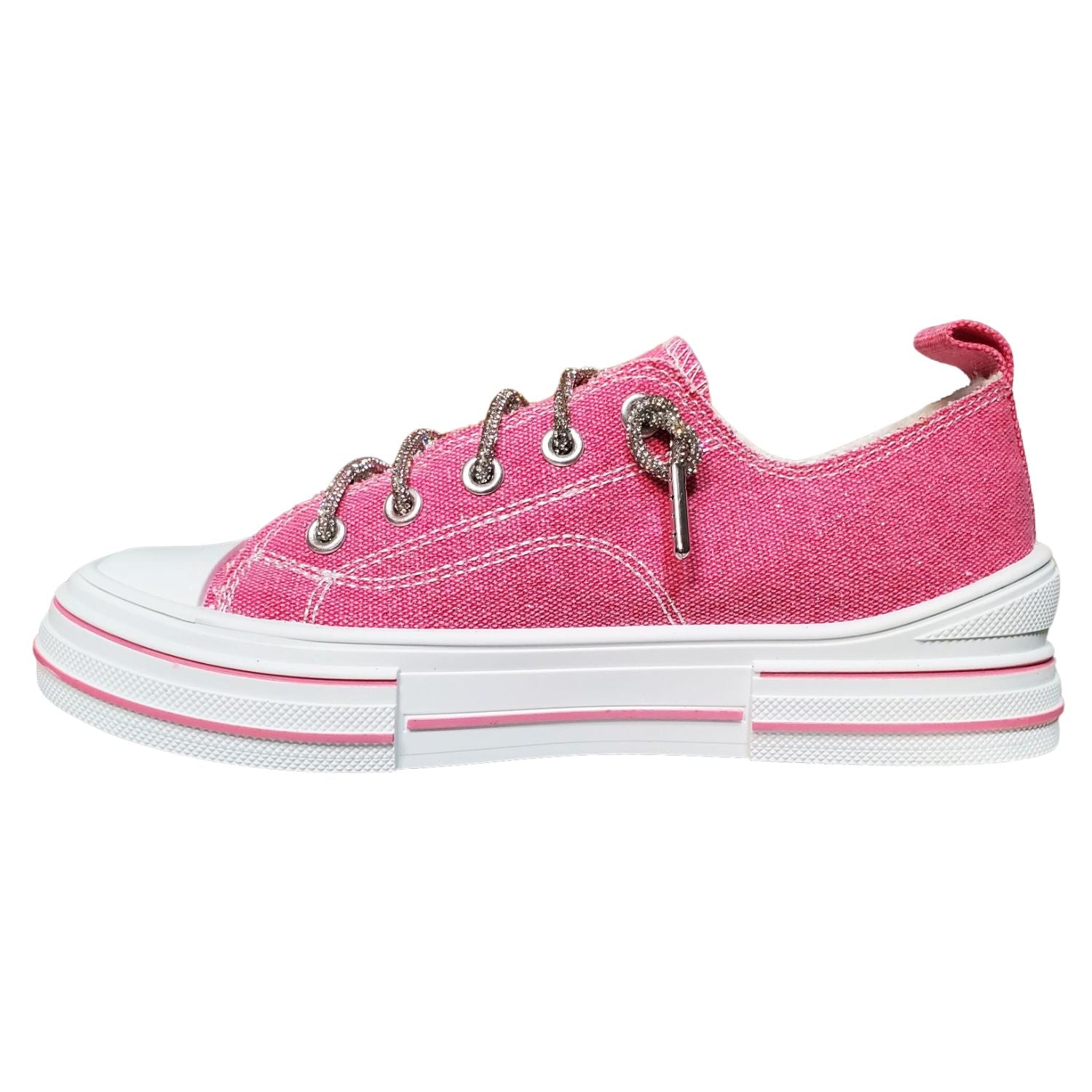 Very G Womens Aman Sparkle Lace Up Canvas Sneaker, Pink