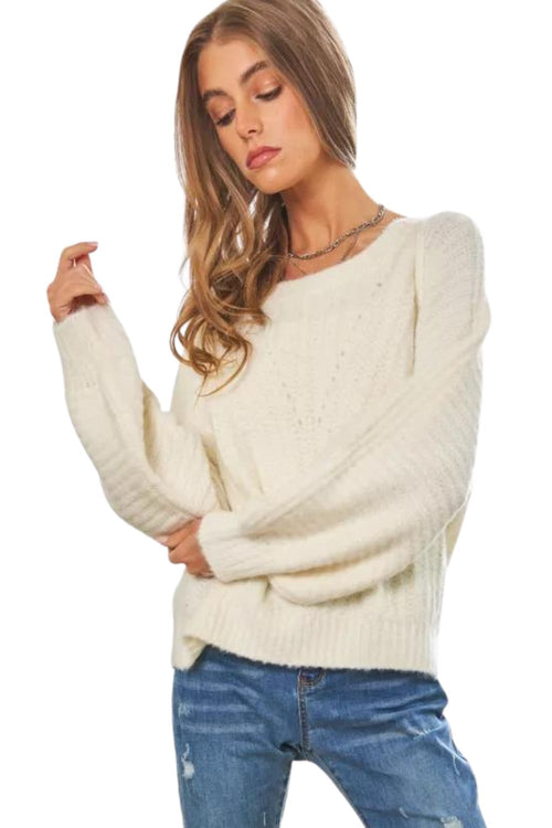 Davi & Dani Womens Textured Slouchy Dropped Shoulders Pullover Sweater