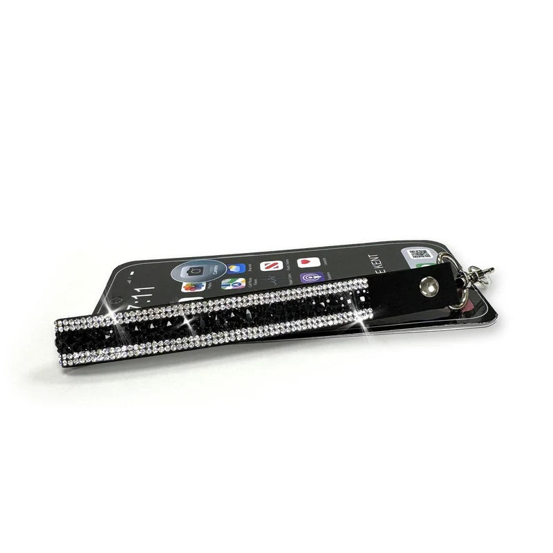 Jacqueline Kent Crystal Rhinestone Embellished Phone Wrist Strap- Black/Silver