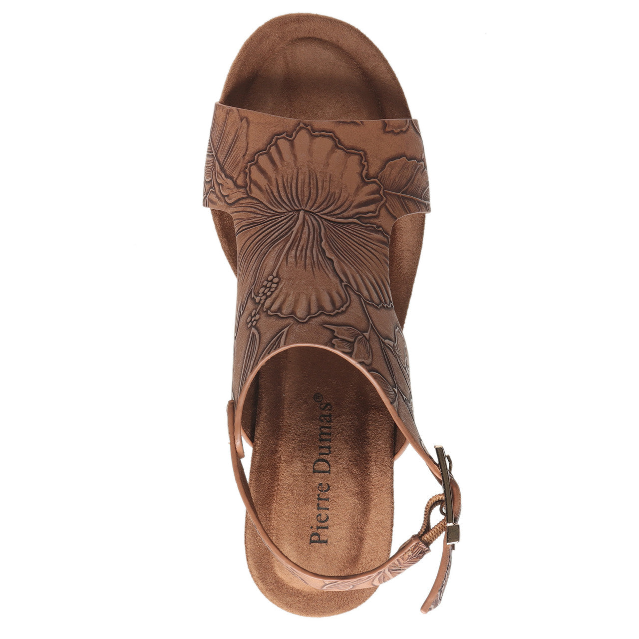 Pierre Dumas Womens Morgen-15 Embossed Leather Chunky Heel Sandal, New Tan