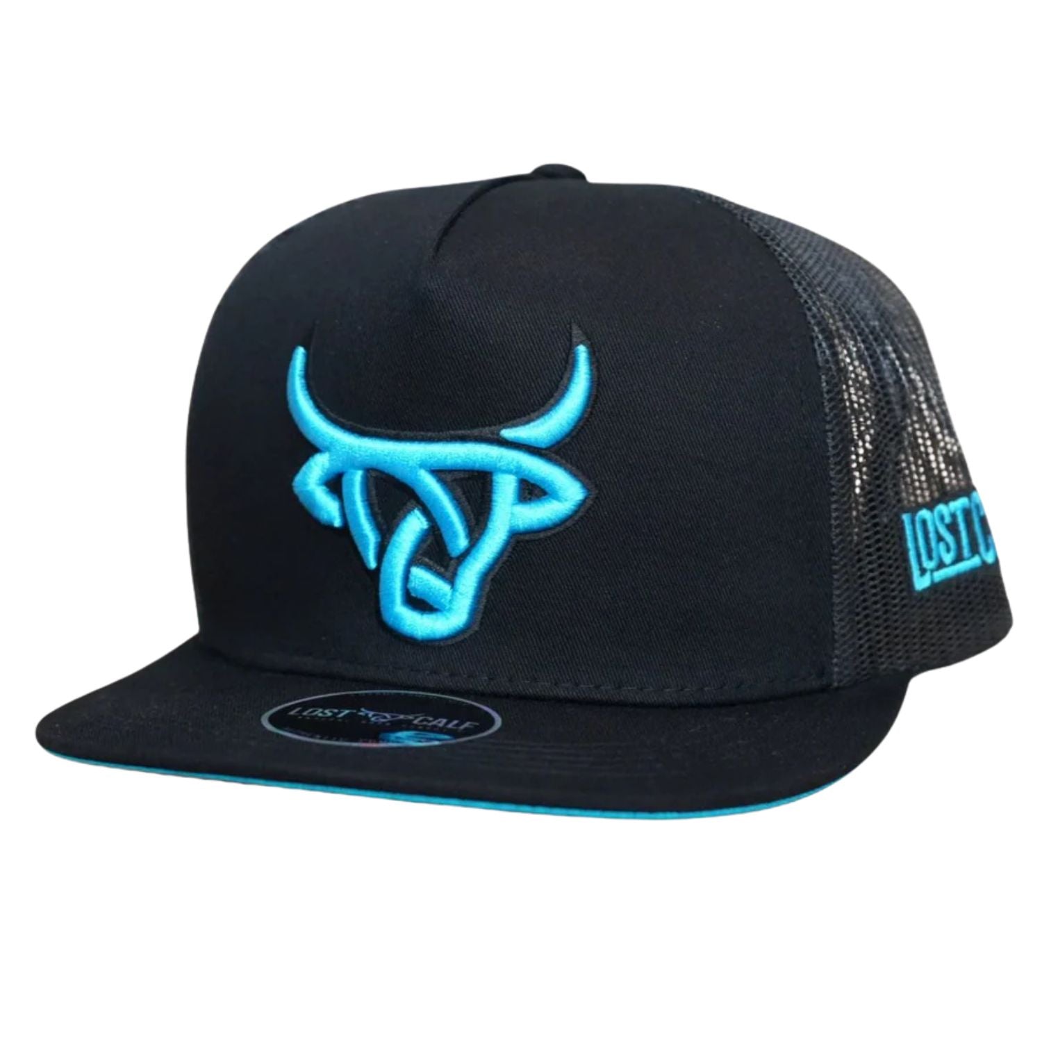 Lost Calf Mens Black Lagoon Flat Bill Adjustable Snapback Cap Hat