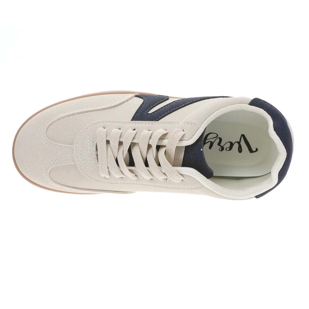 Very G Womens Retro Lace Up Platform Slip On Throwback Sneaker, Beige