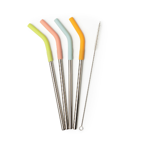 Krumbs Kitchen 2nd Gen Stainless Steel Straws, 4 Pack Plus Cleaning Brush