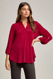 Dear Scarlett Womens Lizzy Relaxed Flowy High Low Blouse, Jewel Red