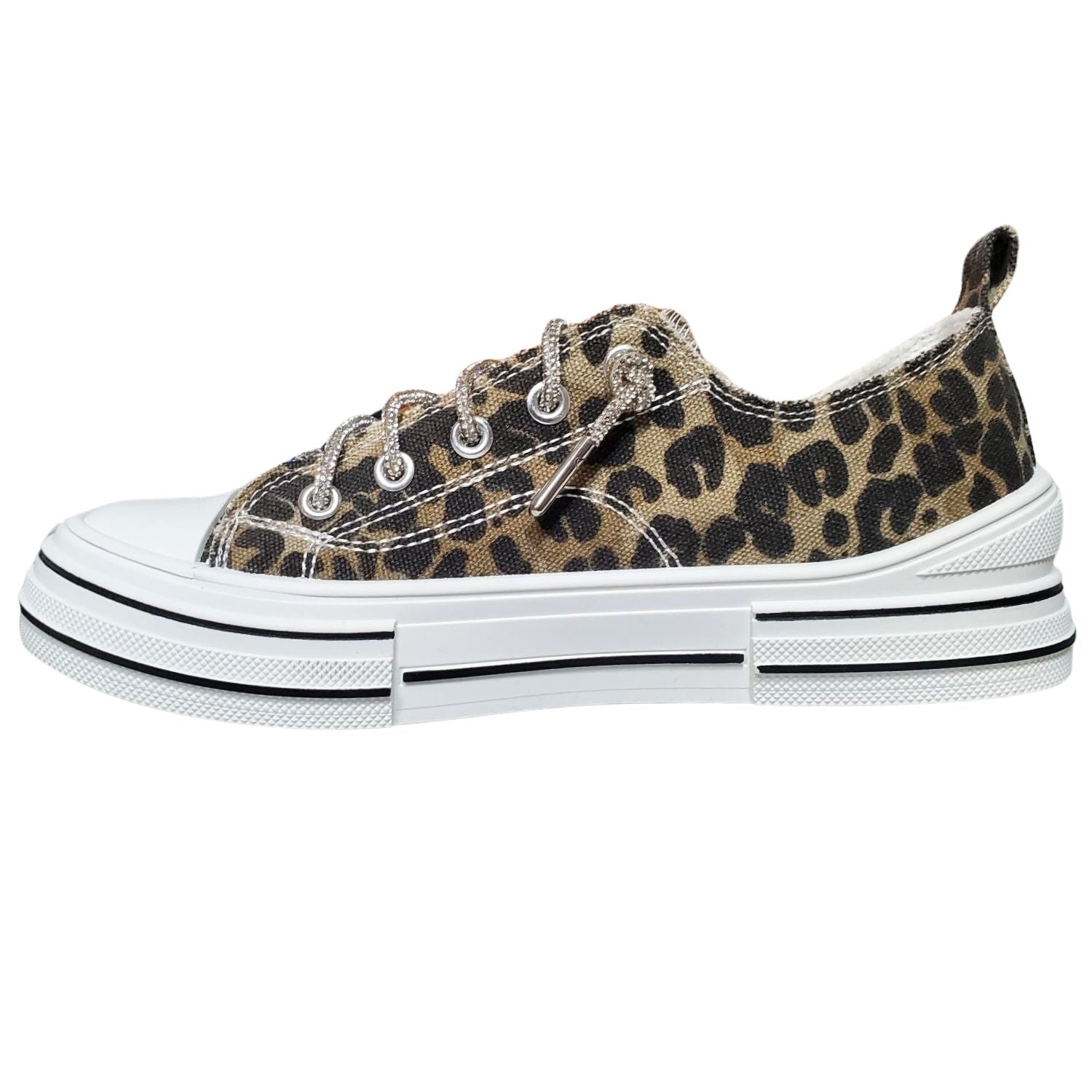 Very G Womens Aman Prints Lace Up Canvas Sneaker, Tan Leopard
