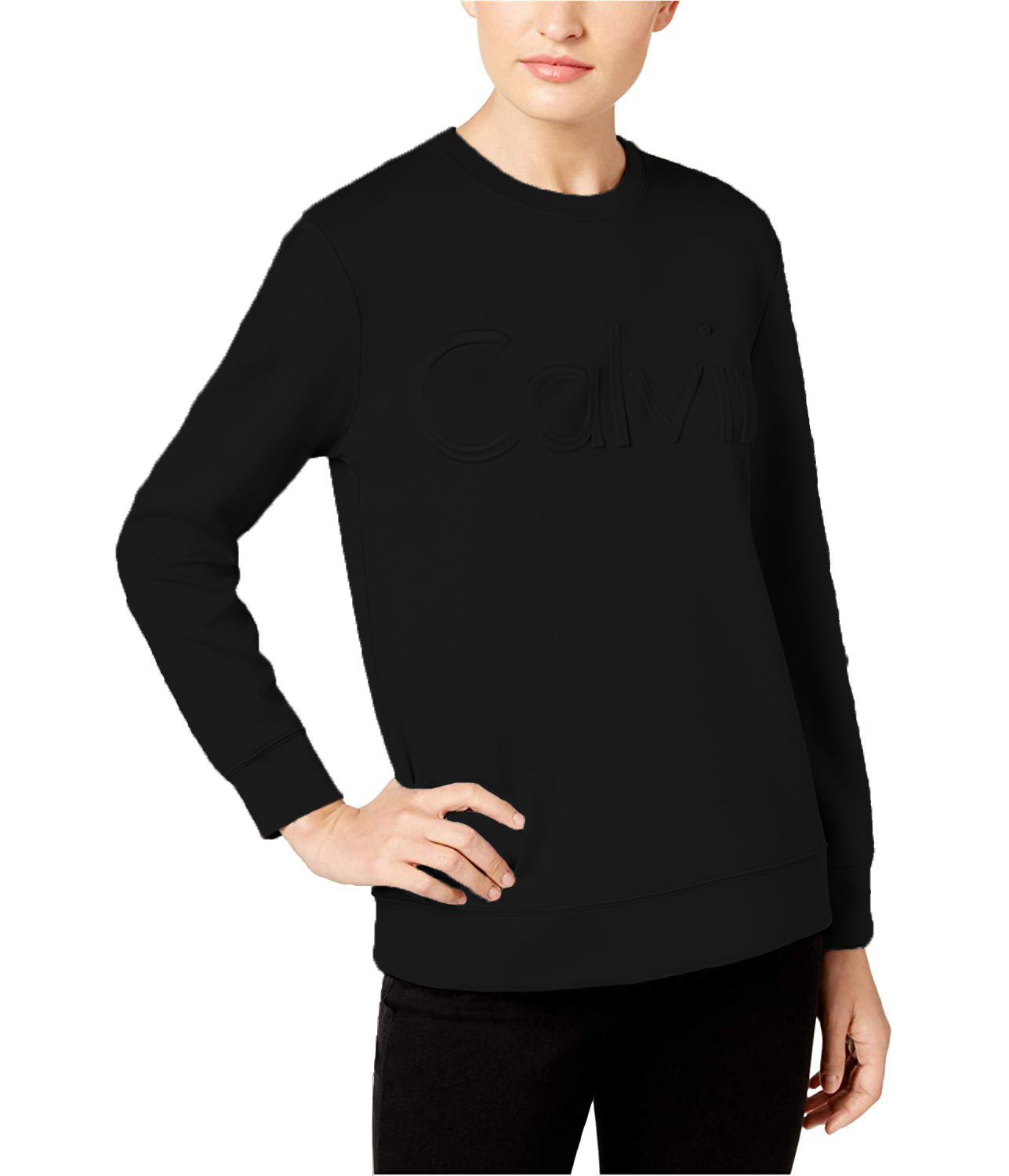 Calvin Klein Womens Embossed Logo Sweatshirt (Black, Large)