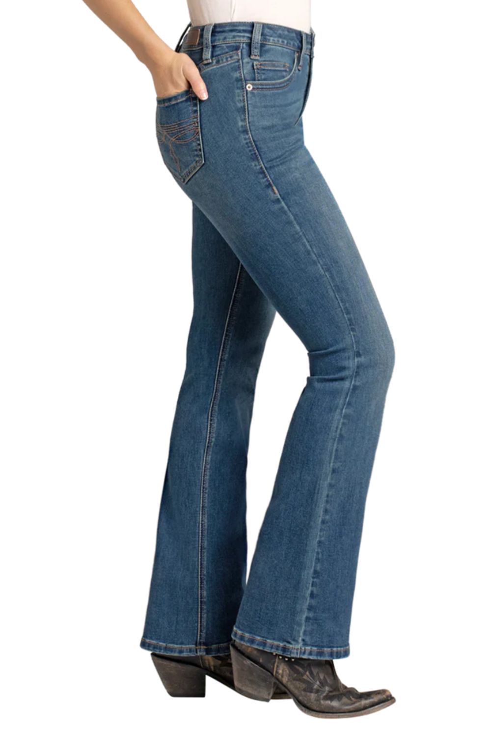 Rock & Roll Denim Womens Mid Rise Boot Stitch Bootcut Jeans