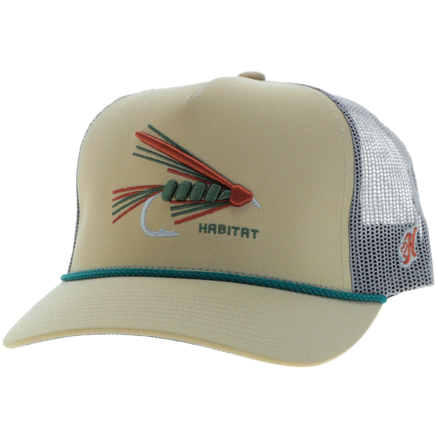 Hooey Mens Habitat Fishing Lure Adjustable Snapback Trucker Cap Hat, Tan/Grey