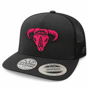 Hooey Bad Company Rodeo Men's Skull Logo Trucker Snapback Hat, Black/Pink