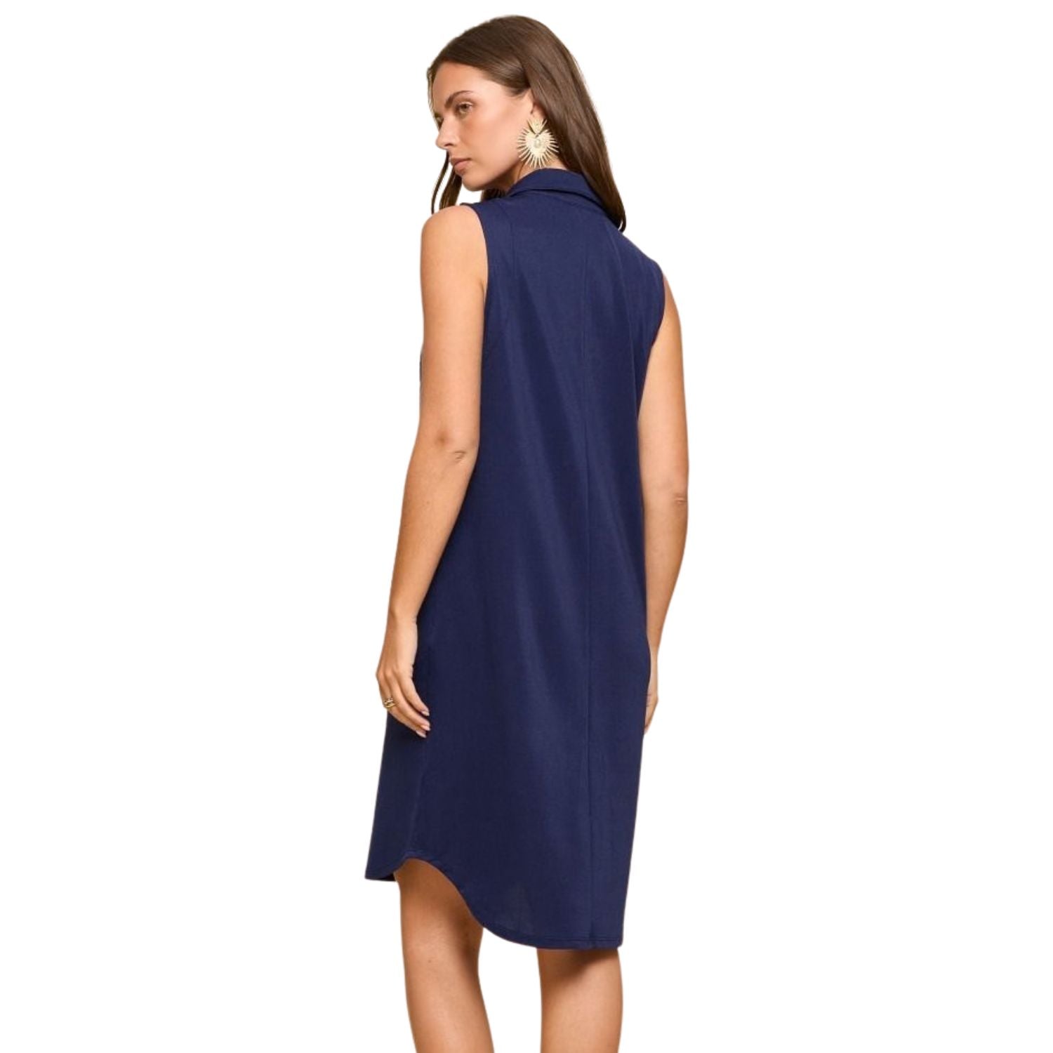 Dear Scarlett Womens Sleeveless Hi-Low Hem A Line Silhouette Dress, Coastal Navy