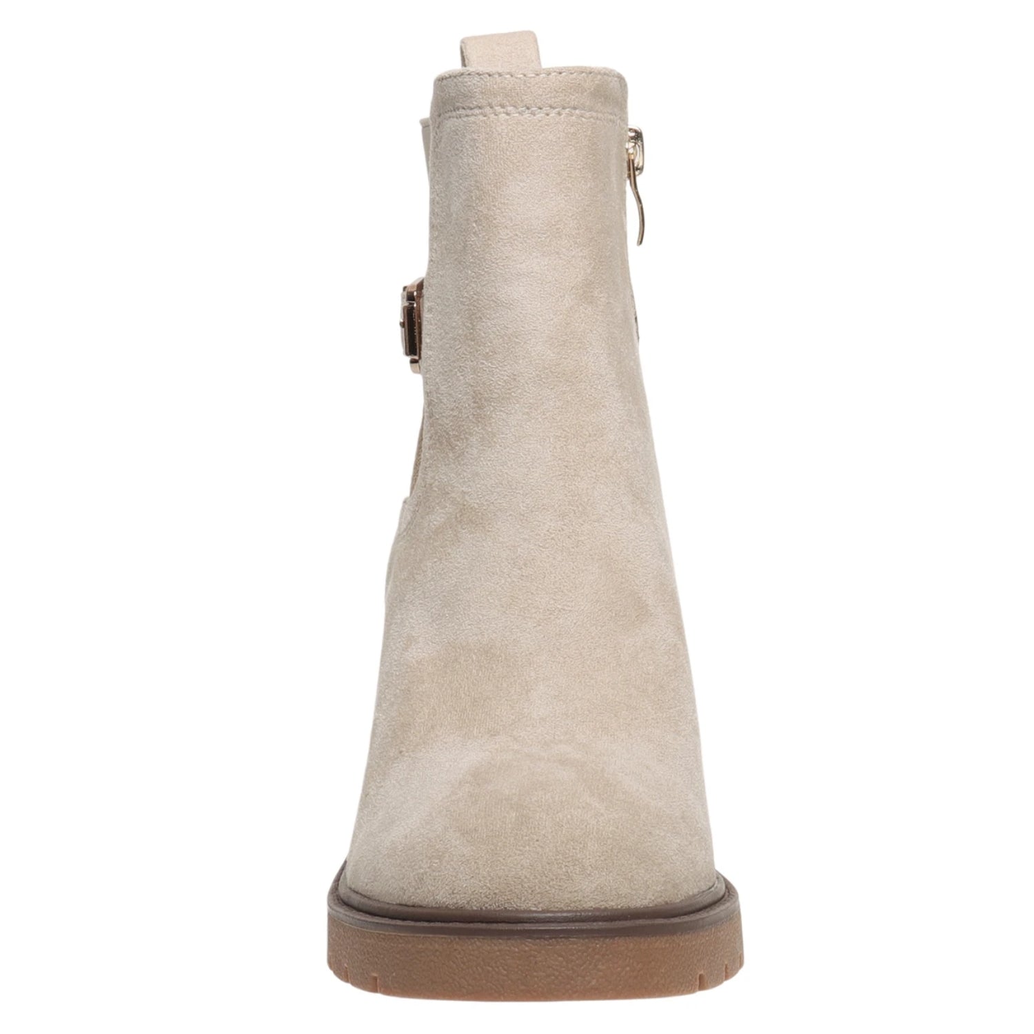 Pierre Dumas Rapid-5 Women's Buckle Detail Chunky Heel Ankle Boots, Sand