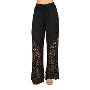 Origami Women's Crochet Lace Wide Leg Drawstring Pants, Black