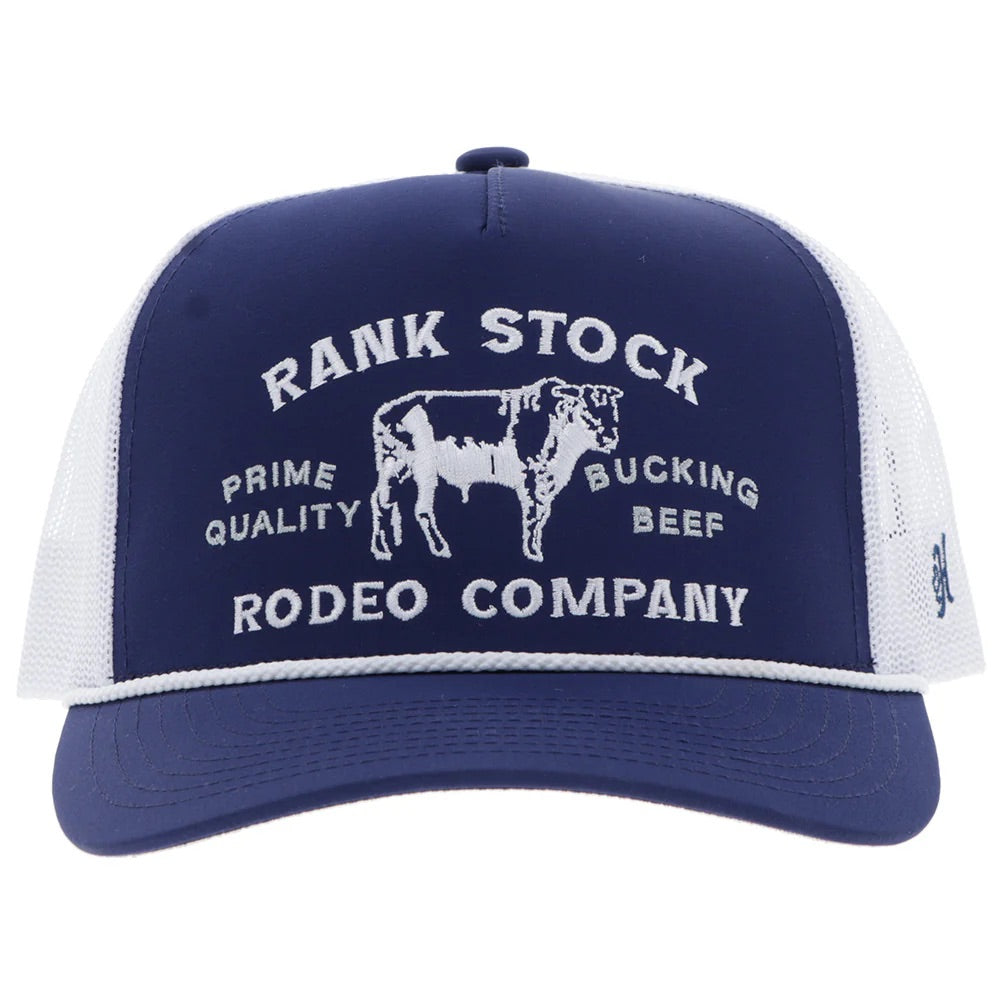 Hooey Mens Rank Stock Logo Adjustable Snapback Trucker Cap Hat-Navy/White