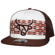 Lost Calf Mens Koda Flat Bill Adjustable Snapback Cap Hat (White/Brown)