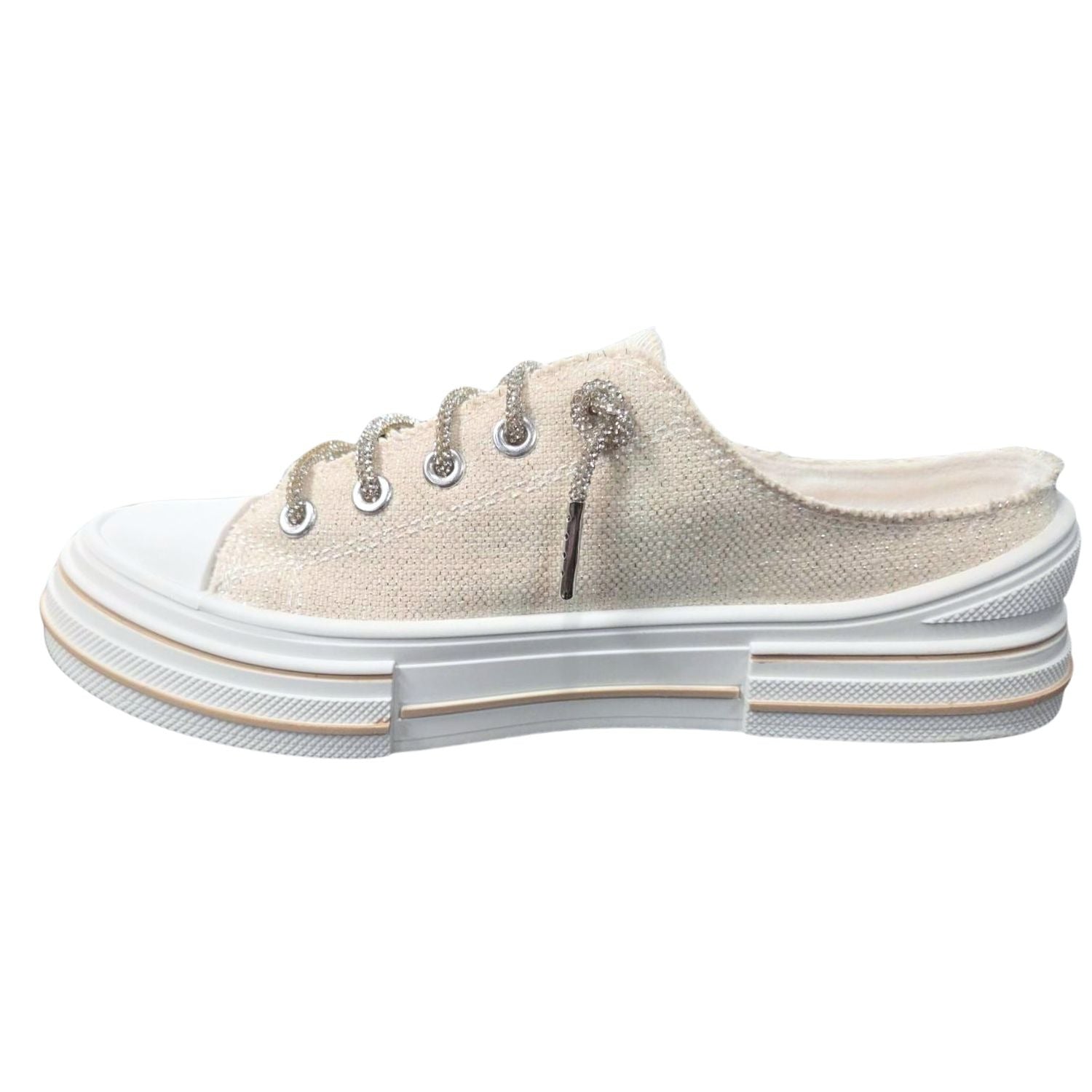 Very G Womens Aman Slip On Platform Sparkle Canvas Sneaker, Natural
