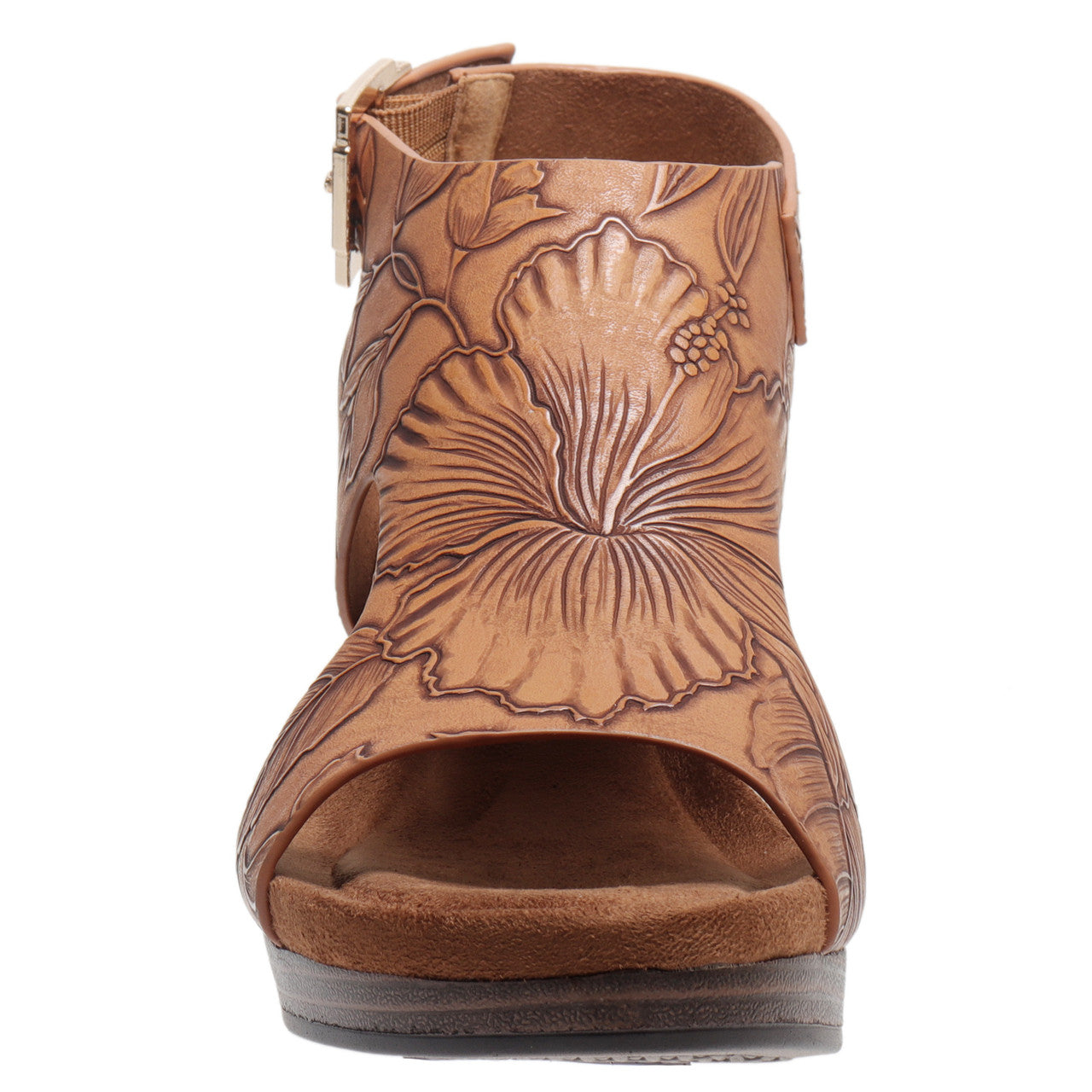 Pierre Dumas Womens Morgen-15 Embossed Leather Chunky Heel Sandal, New Tan