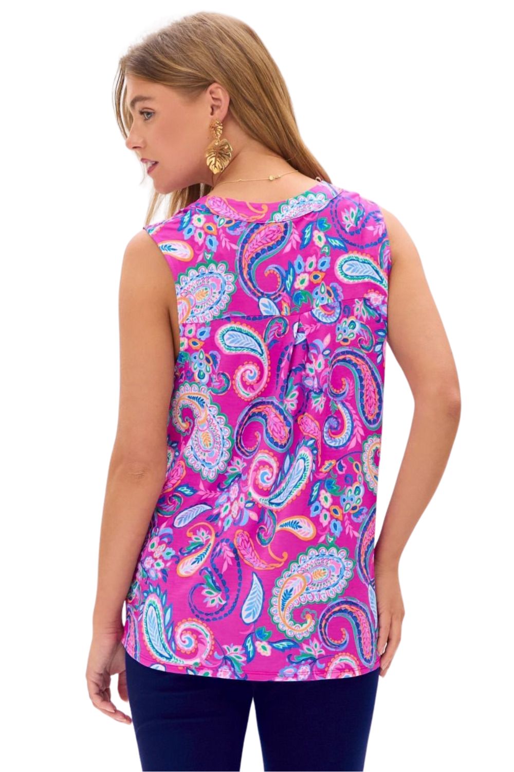 Dear Scarlett Womens Sleeveless Pleated Lizzy Tank Top, Pink