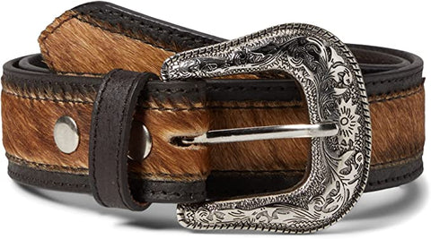 Ariat Womens Red Floral Tooled Calf Hair Underlay Leather Belt