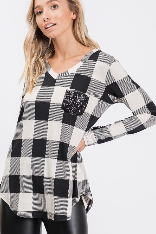 Heimish Womens Long Sleeve Buffalo Plaid Knit Top