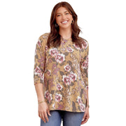 Dear Scarlett Womens Knit 3/4 Sleeve Tunic Top, Mustard Multi