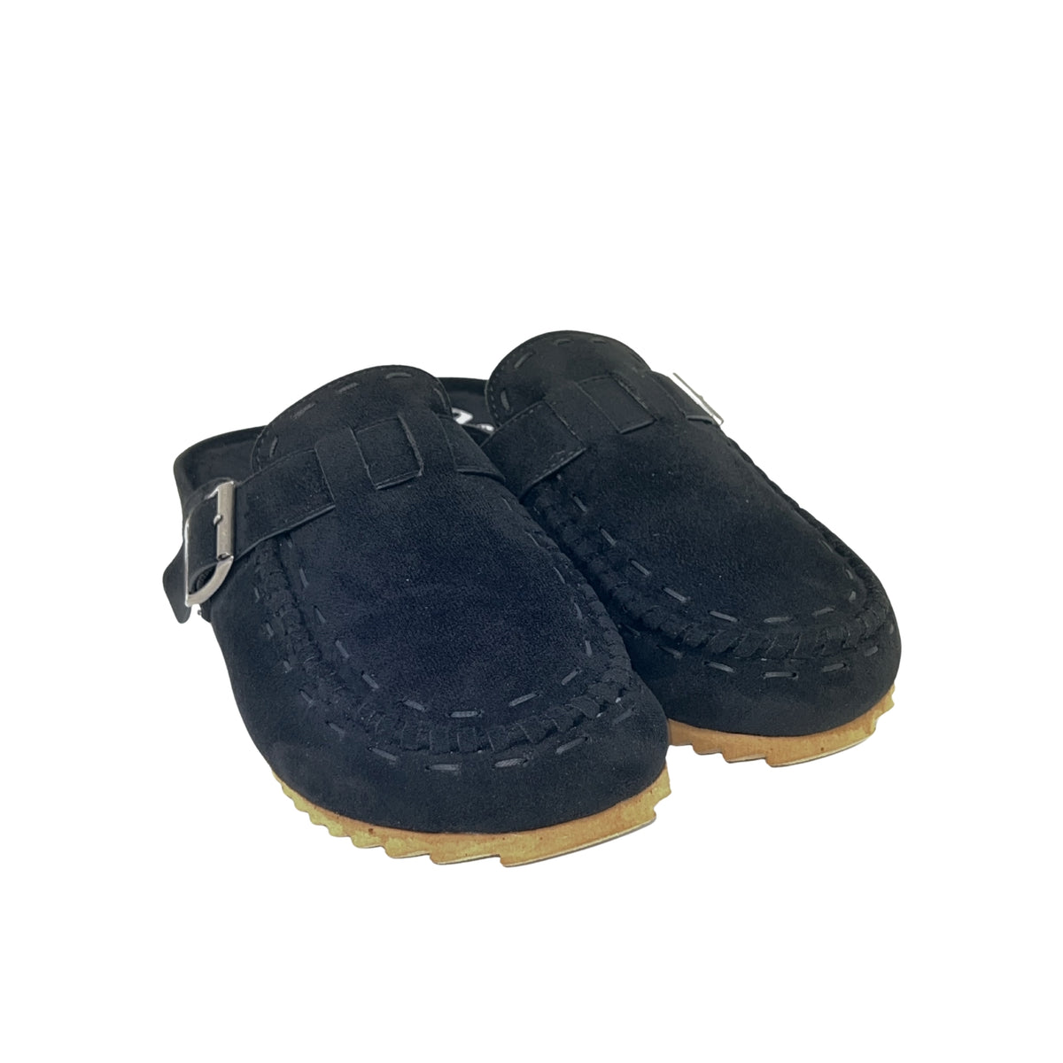 Very G Bella Women's Suede Mule Clog with Buckle Strap, Black