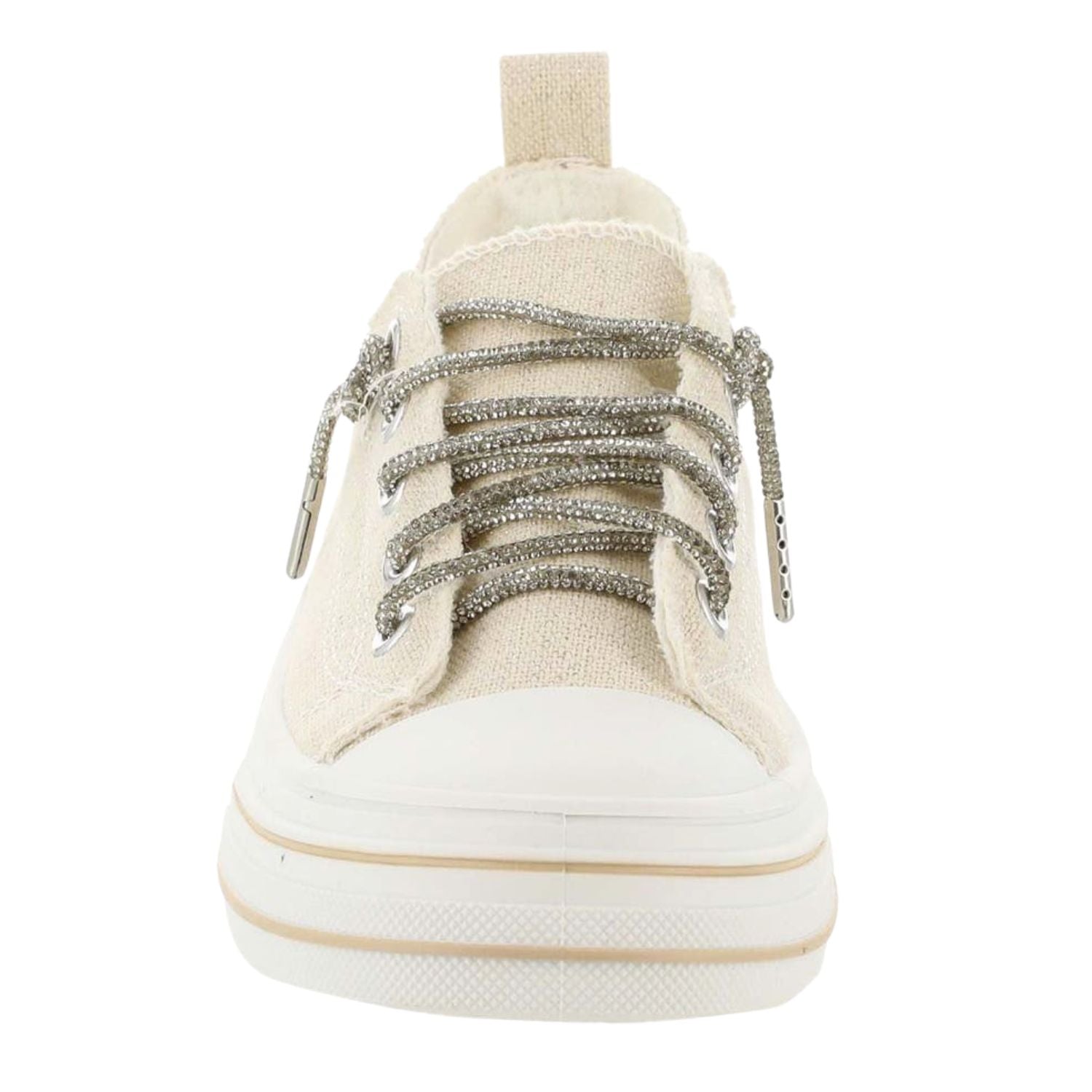 Very G Womens Aman Sparkle Lace Up Canvas Sneaker, Natural